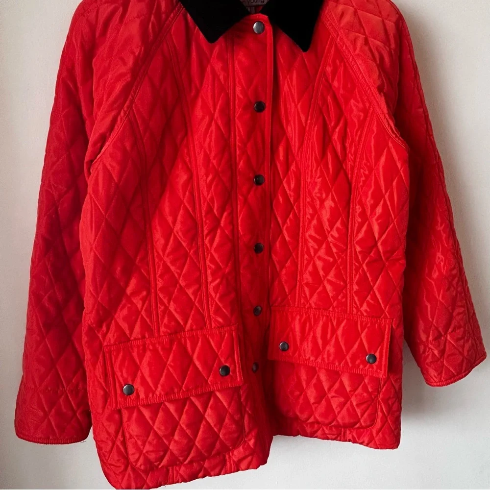 Sharon Young Quilted Classic Preppy Heritage Barn Chore Coat Orange Red Vintage - Picture 11 of 15